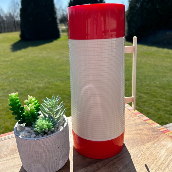 Vtg 1970's Red Aladdin Hy-lo Wide Mouth Thermos Bottle With Handle - Picture 9 of 9